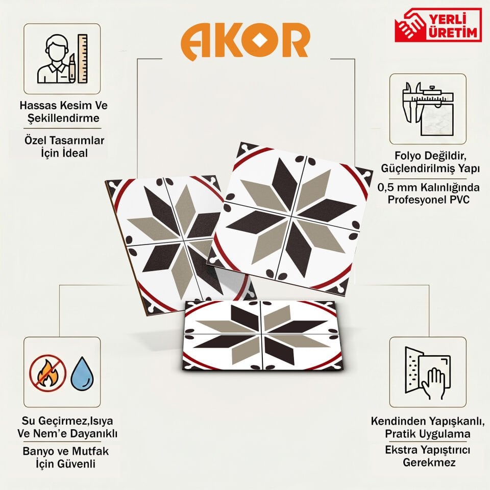 Kendinden Yapışkanlı PVC Duvar & Zemin Kaplama 30x30 cm Suya Dayanıklı Dekoratif Panel