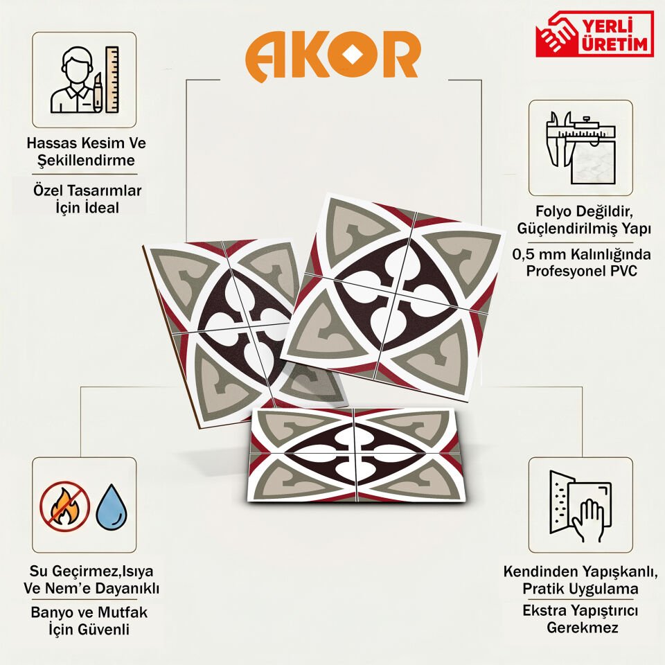 Kendinden Yapışkanlı PVC Duvar & Zemin Kaplama 30x30 cm Suya Dayanıklı Dekoratif Panel