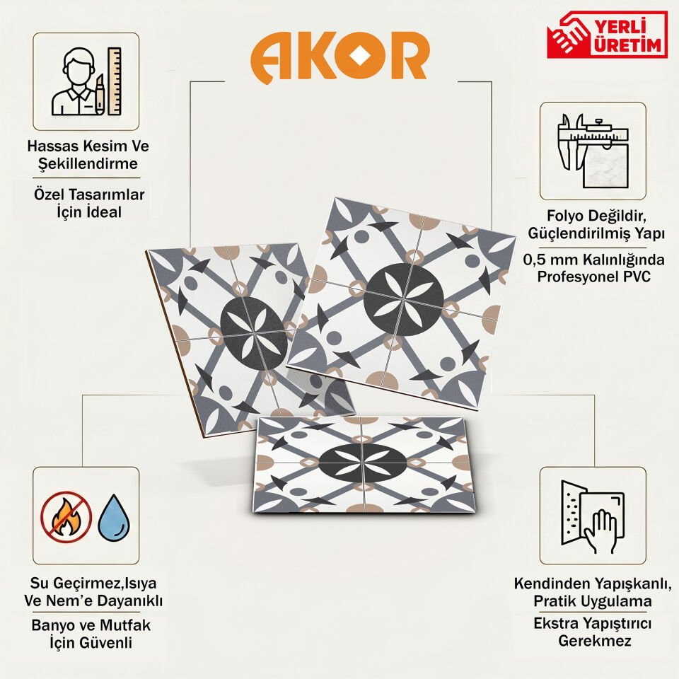 Kendinden Yapışkanlı PVC Duvar & Zemin Kaplama 30x30 cm Suya Dayanıklı Dekoratif Panel
