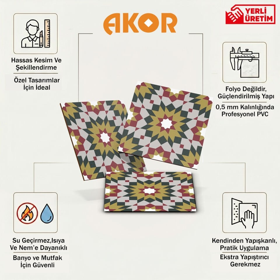 Kendinden Yapışkanlı PVC Duvar & Zemin Kaplama 30x30 cm Suya Dayanıklı Dekoratif Panel