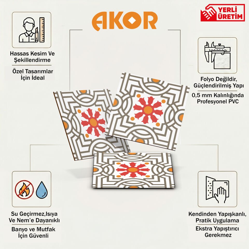 Kendinden Yapışkanlı PVC Duvar & Zemin Kaplama 30x30 cm Suya Dayanıklı Dekoratif Panel