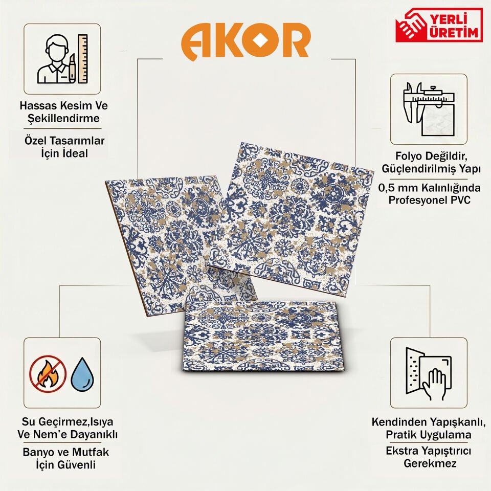 Kendinden Yapışkanlı PVC Duvar & Zemin Kaplama 30x30 cm Suya Dayanıklı Dekoratif Panel