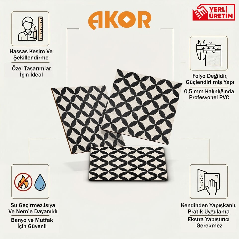 Kendinden Yapışkanlı PVC Duvar & Zemin Kaplama 30x30 cm Suya Dayanıklı Dekoratif Panel
