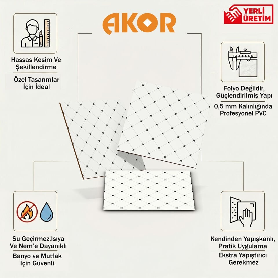 Kendinden Yapışkanlı PVC Duvar & Zemin Kaplama 30x30 cm Suya Dayanıklı Dekoratif Panel