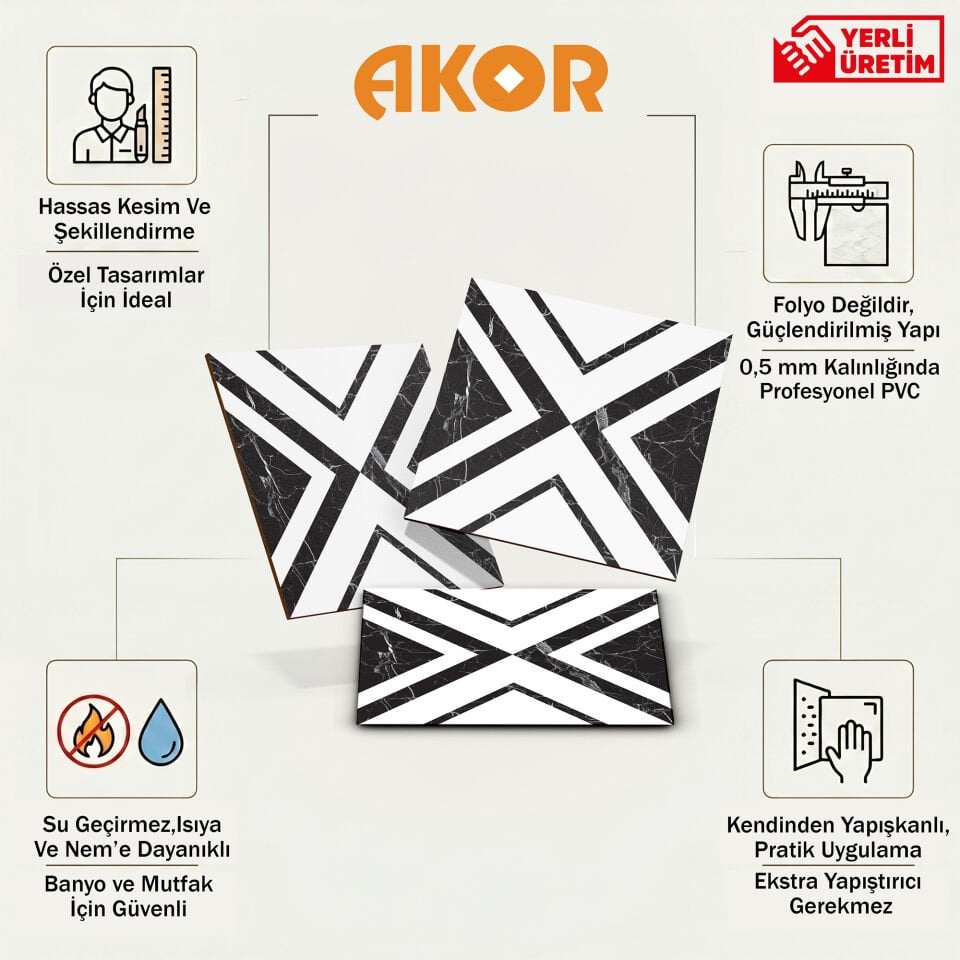 Kendinden Yapışkanlı PVC Duvar & Zemin Kaplama 30x30 cm Suya Dayanıklı Dekoratif Panel