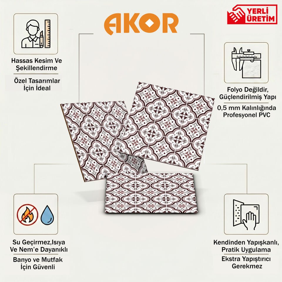Kendinden Yapışkanlı PVC Duvar & Zemin Kaplama 30x30 cm Suya Dayanıklı Dekoratif Panel