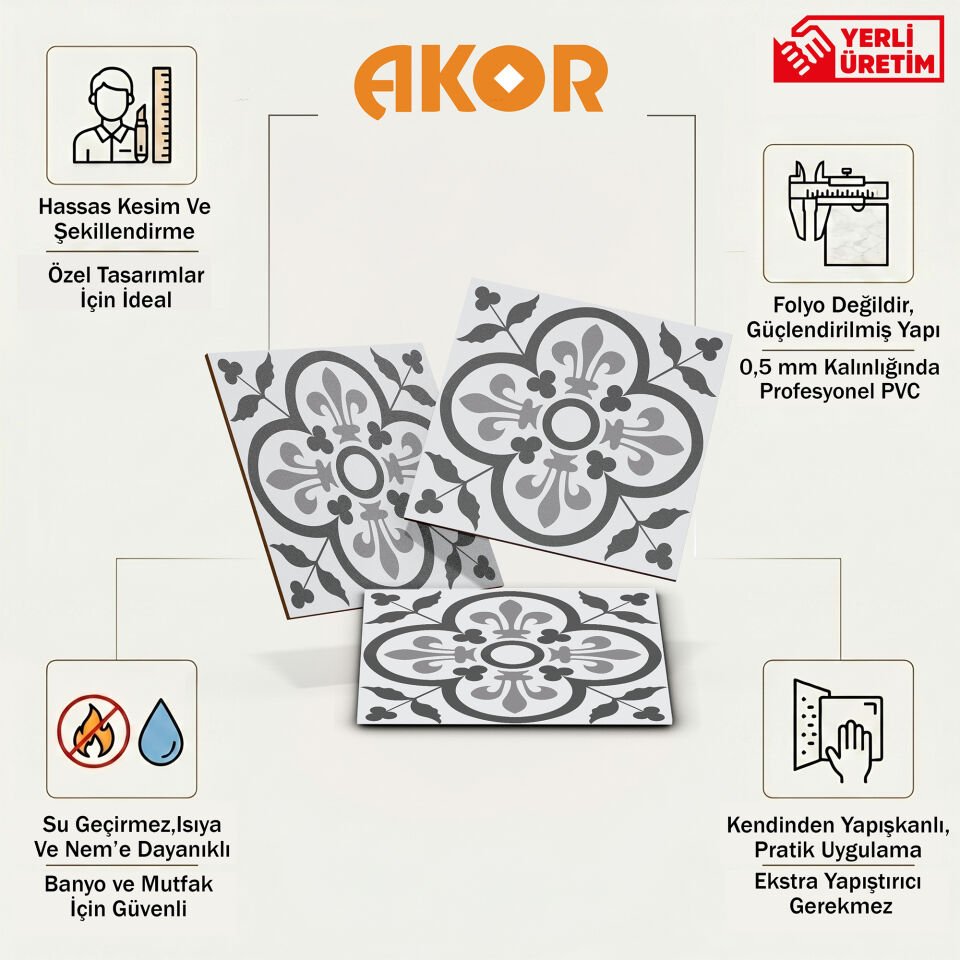 Kendinden Yapışkanlı PVC Duvar & Zemin Kaplama 30x30 cm Suya Dayanıklı Dekoratif Panel