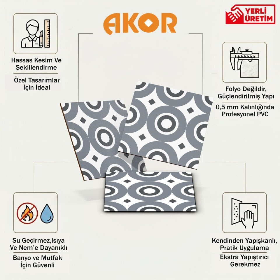 Kendinden Yapışkanlı PVC Duvar & Zemin Kaplama 30x30 cm Suya Dayanıklı Dekoratif Panel