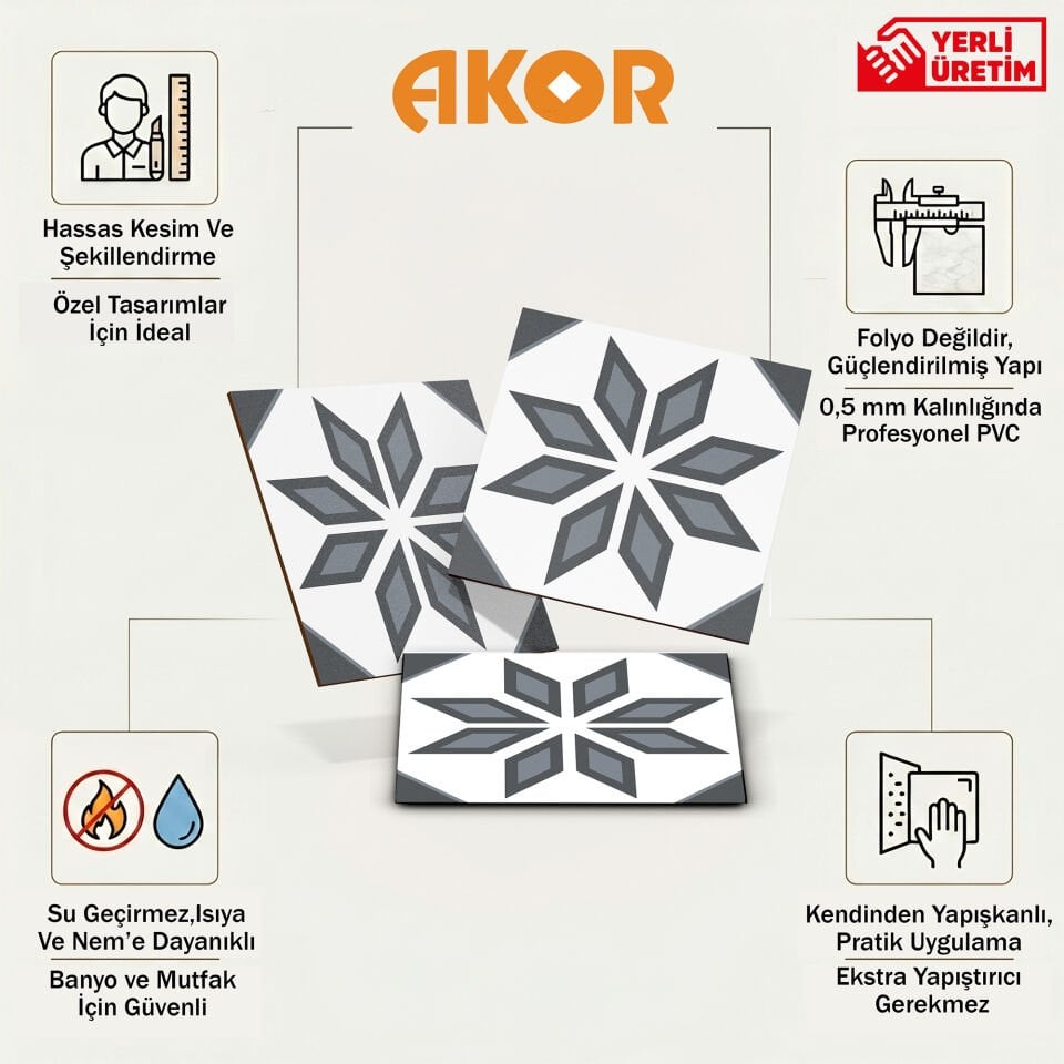 Kendinden Yapışkanlı PVC Duvar & Zemin Kaplama 30x30 cm Suya Dayanıklı Dekoratif Panel