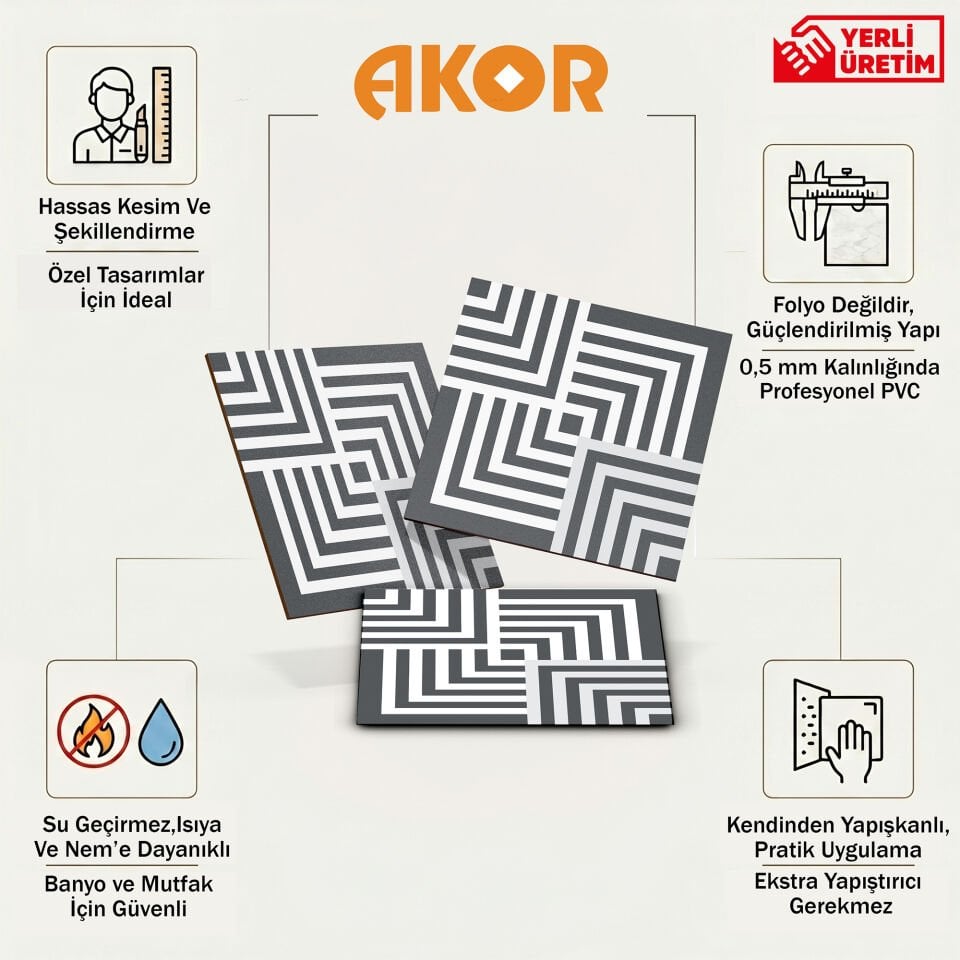 Kendinden Yapışkanlı PVC Duvar & Zemin Kaplama 30x30 cm Suya Dayanıklı Dekoratif Panel