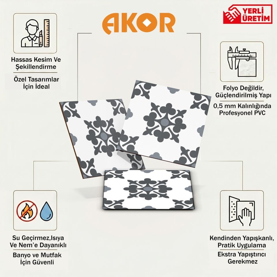 Kendinden Yapışkanlı PVC Duvar & Zemin Kaplama 30x30 cm Suya Dayanıklı Dekoratif Panel