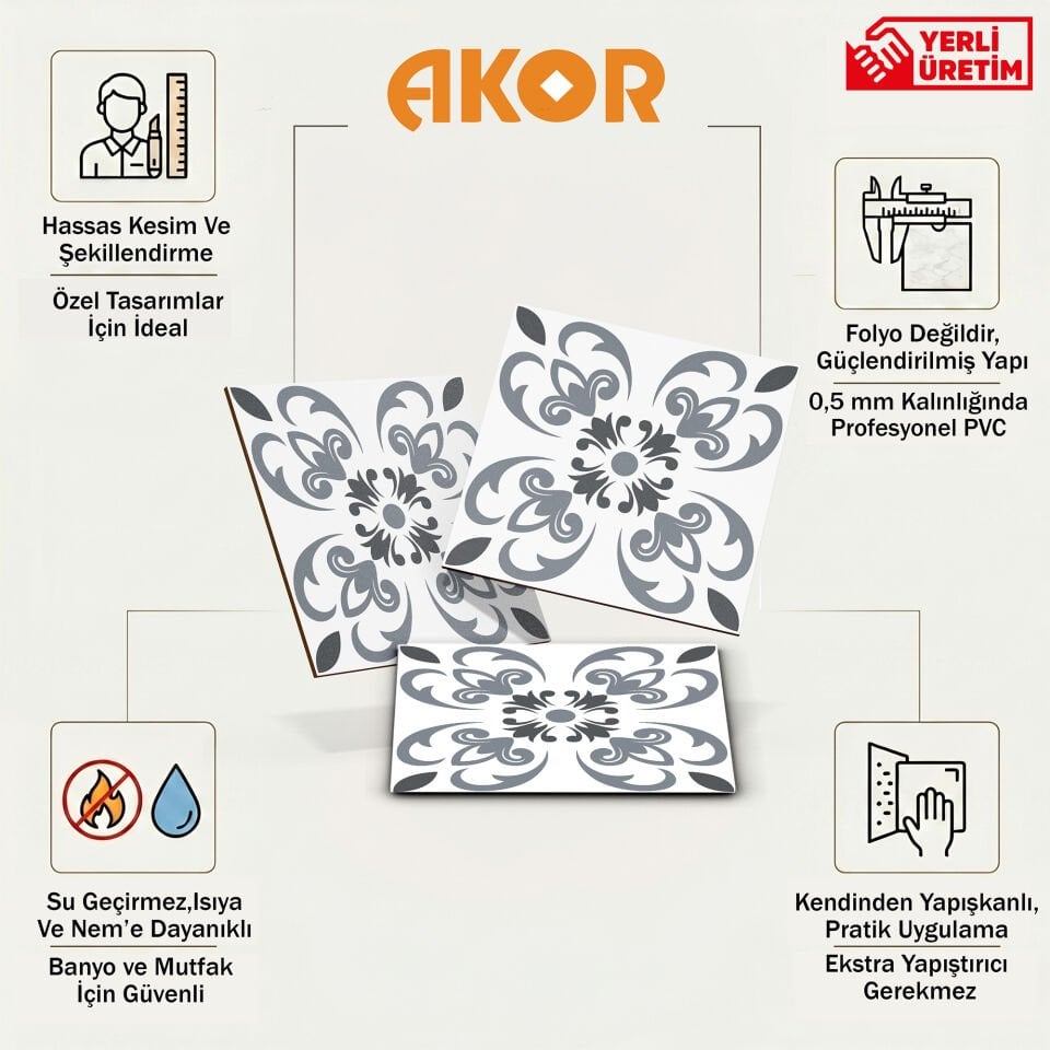 Kendinden Yapışkanlı PVC Duvar & Zemin Kaplama 30x30 cm Suya Dayanıklı Dekoratif Panel