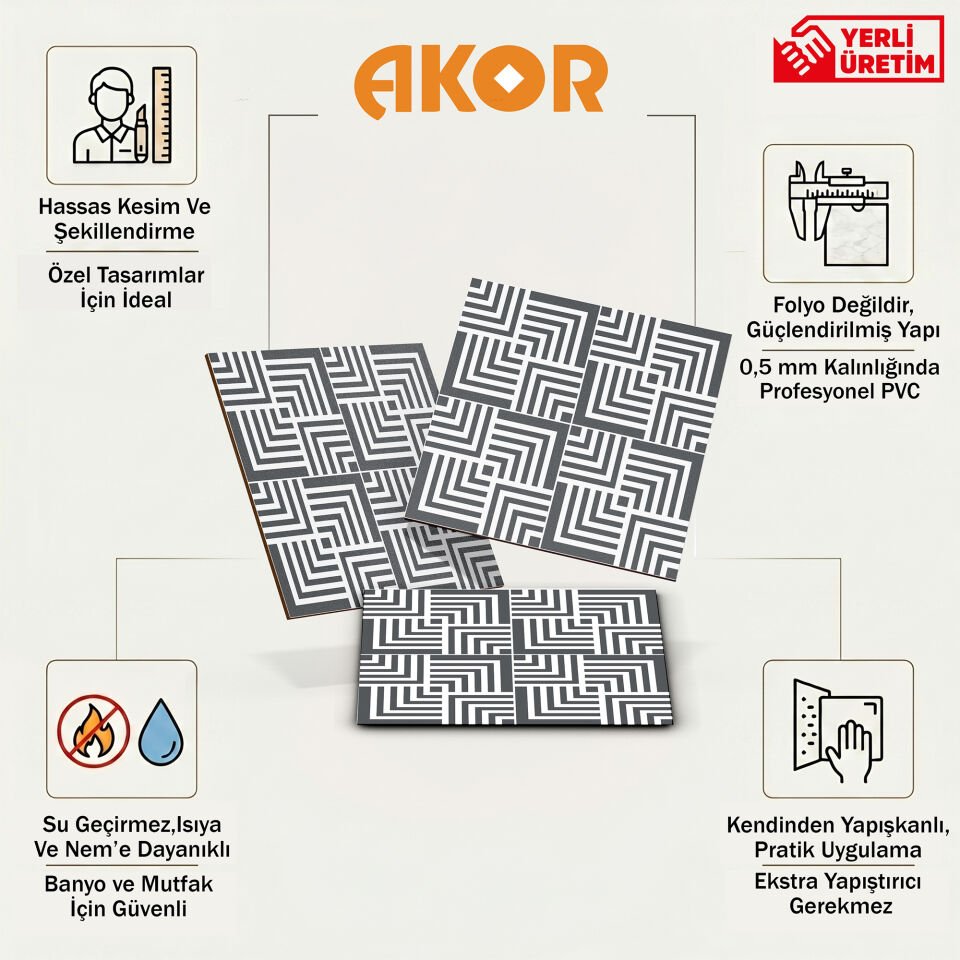 Kendinden Yapışkanlı PVC Duvar & Zemin Kaplama 30x30 cm Suya Dayanıklı Dekoratif Panel