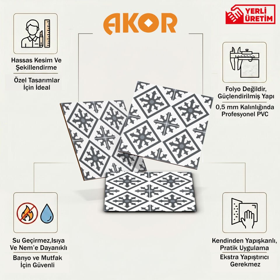 Kendinden Yapışkanlı PVC Duvar & Zemin Kaplama 30x30 cm Suya Dayanıklı Dekoratif Panel