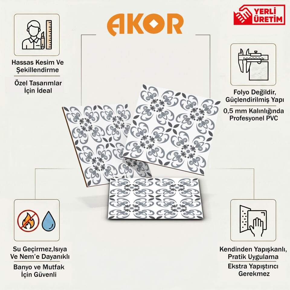 Kendinden Yapışkanlı PVC Duvar & Zemin Kaplama 30x30 cm Suya Dayanıklı Dekoratif Panel