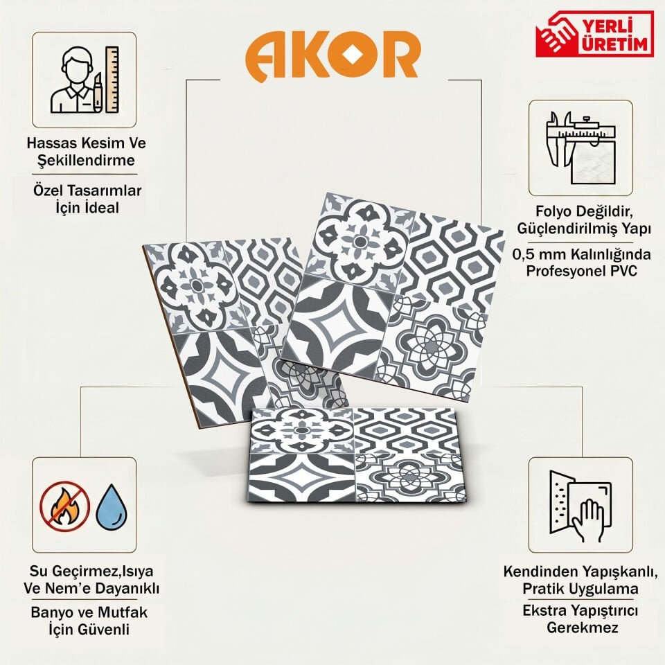 Kendinden Yapışkanlı PVC Duvar & Zemin Kaplama 30x30 cm Suya Dayanıklı Dekoratif Panel