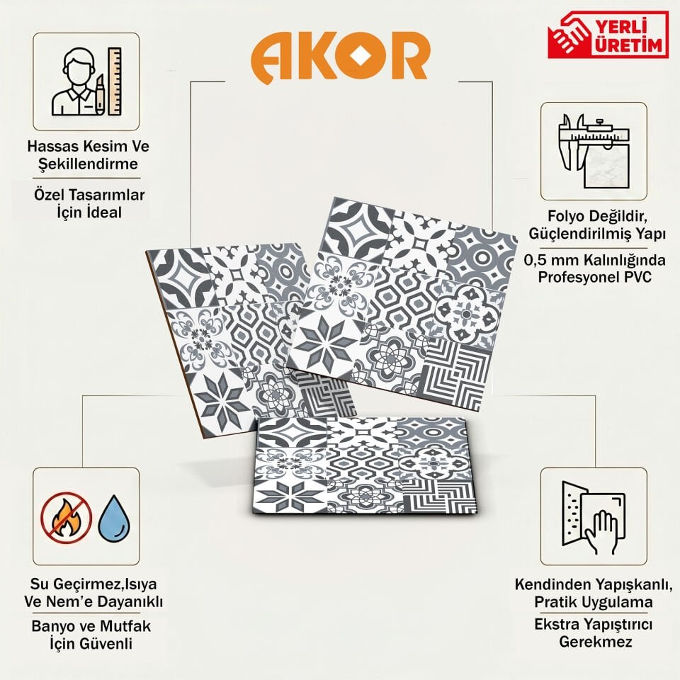 Kendinden Yapışkanlı PVC Duvar & Zemin Kaplama 30x30 cm Suya Dayanıklı Dekoratif Panel