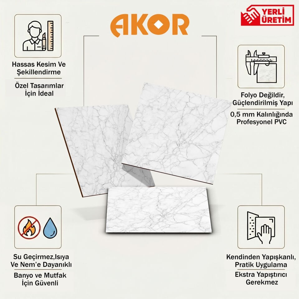 Kendinden Yapışkanlı PVC Duvar & Zemin Kaplama 60x60 cm Suya Dayanıklı Dekoratif Panel
