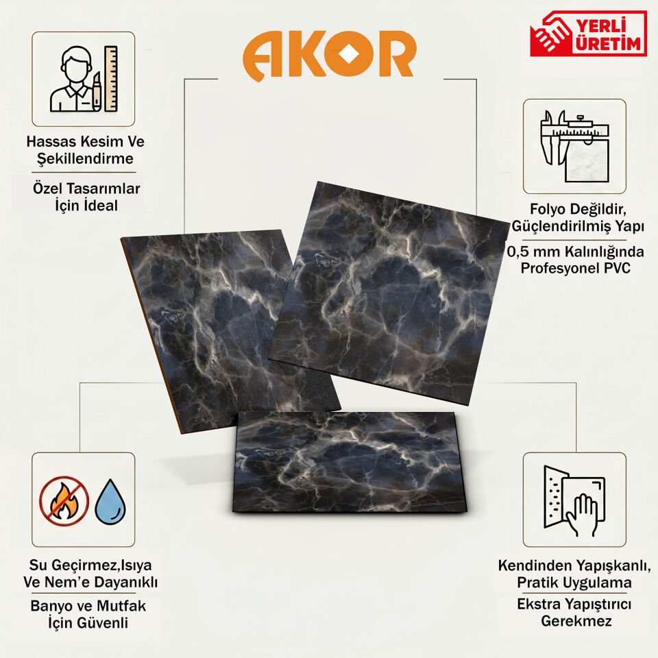 Kendinden Yapışkanlı PVC Duvar & Zemin Kaplama 60x60 cm Suya Dayanıklı Dekoratif Panel