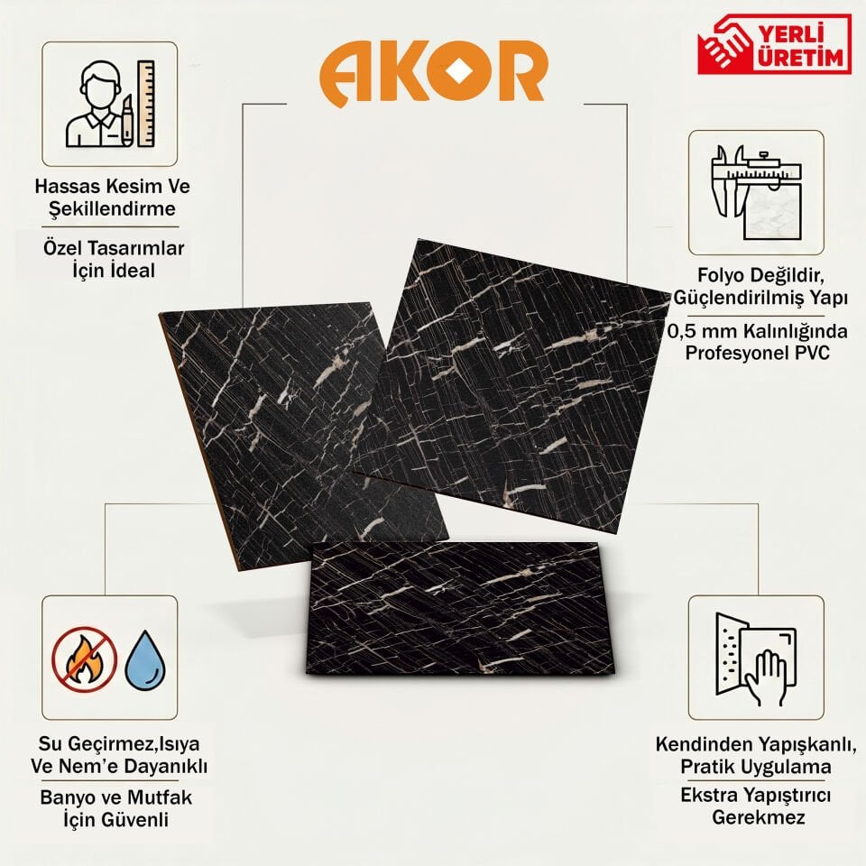 Kendinden Yapışkanlı PVC Duvar & Zemin Kaplama 60x60 cm Suya Dayanıklı Dekoratif Panel